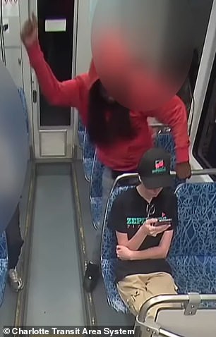 Horrific footage captured the moment Iryna was stabbed to death from behind as she sat on a train in Charlotte, North Carolina, on August 22