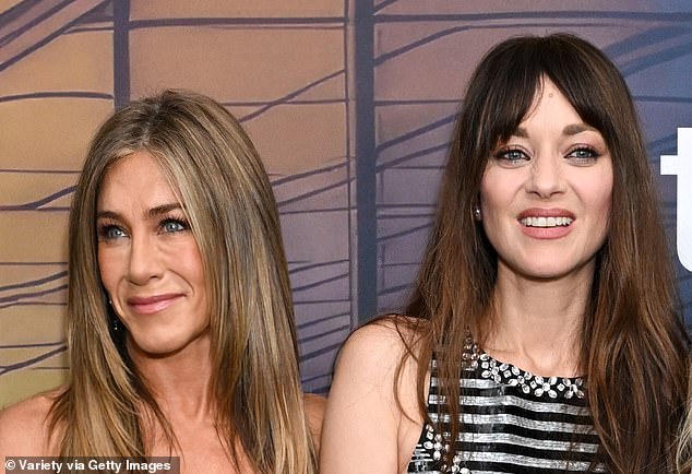 Jennifer Aniston and Marion Cotillard at The Morning Show premiere on Tuesday. Cotillard described Aniston as 'a beautiful soul' and 'inspiring' to Glamour magazine this month