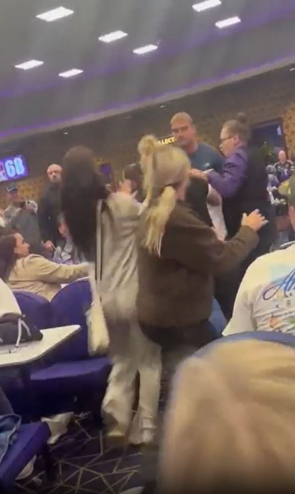 A group of people involved in an altercation in a bingo hall.