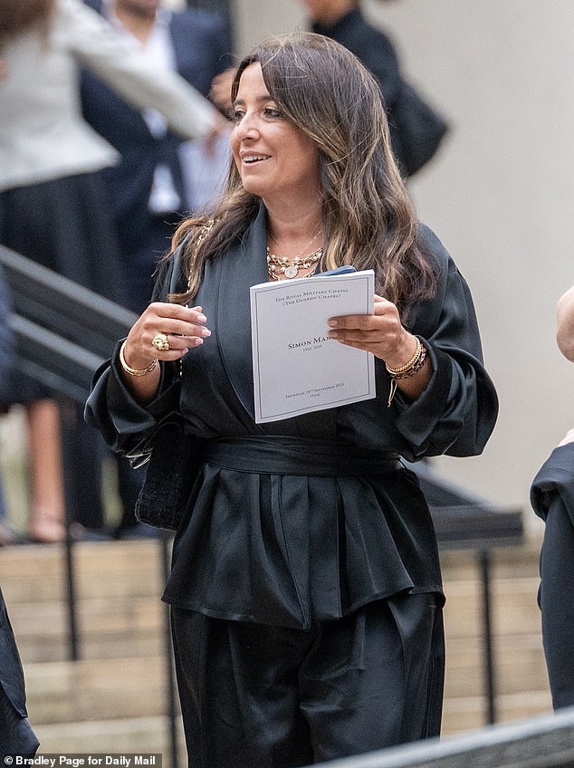 Simon Mann's partner Negar Yazdani at the Guards Chapel in Central London today for his memorial service