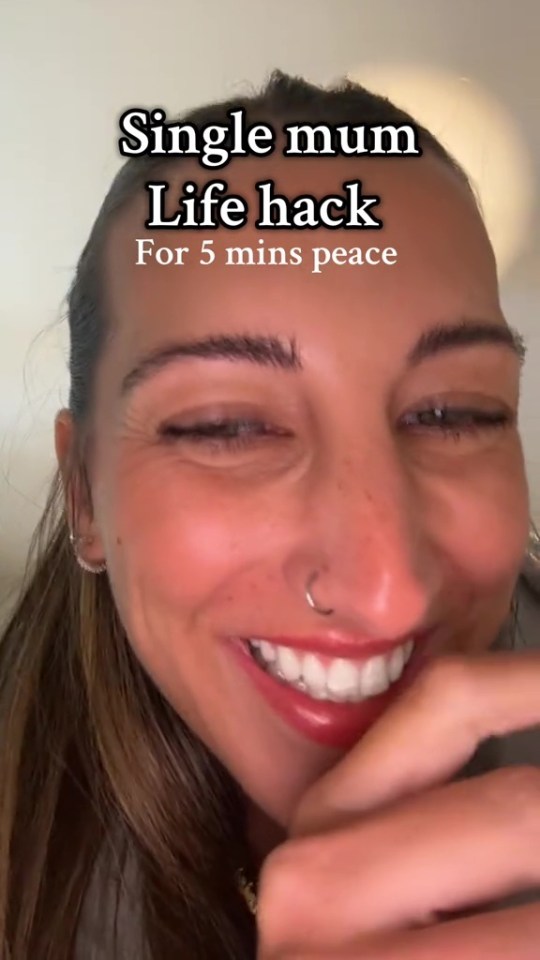 Single mother smiling and sharing a life hack for 5 minutes of peace.