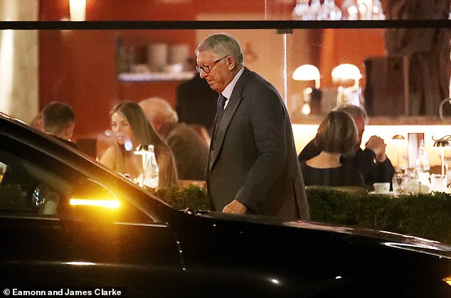 Cibo, in the village of Hale, Greater Manchester, is a favourite haunt of the legendary former Manchester United manager, 83 (pictured leaving the restaurant in October last year)