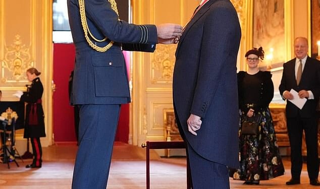 Sir Gary Oldman was among those accepting honours on Tuesday as he received a knighthood at Windsor Castle