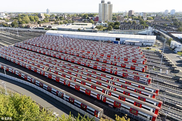 London Underground trains parked at Stratford Market Depot in East London on September 9