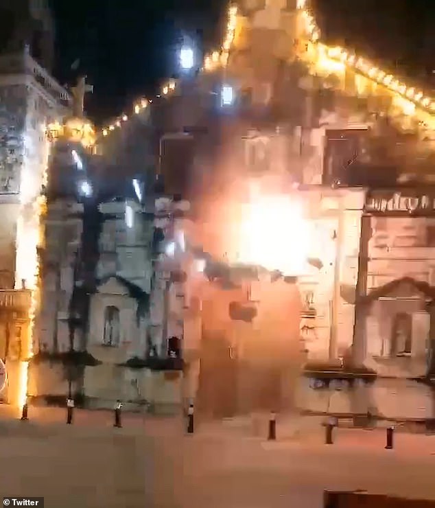 Dramatic footage showed a church tower collapsing on Bantayan Island as onlookers wail in fear