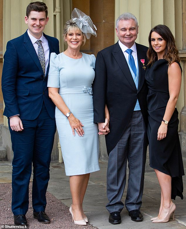 Eamonn, who is still negotiating his divorce from Ruth, has also faced the heartbreak of a row with the couple's son, Jack (left), who is embarking on his own television career. Pictured: Eamonn, Ruth and their children Jack and Rebecca when Eamonn was awarded an OBE in 2018