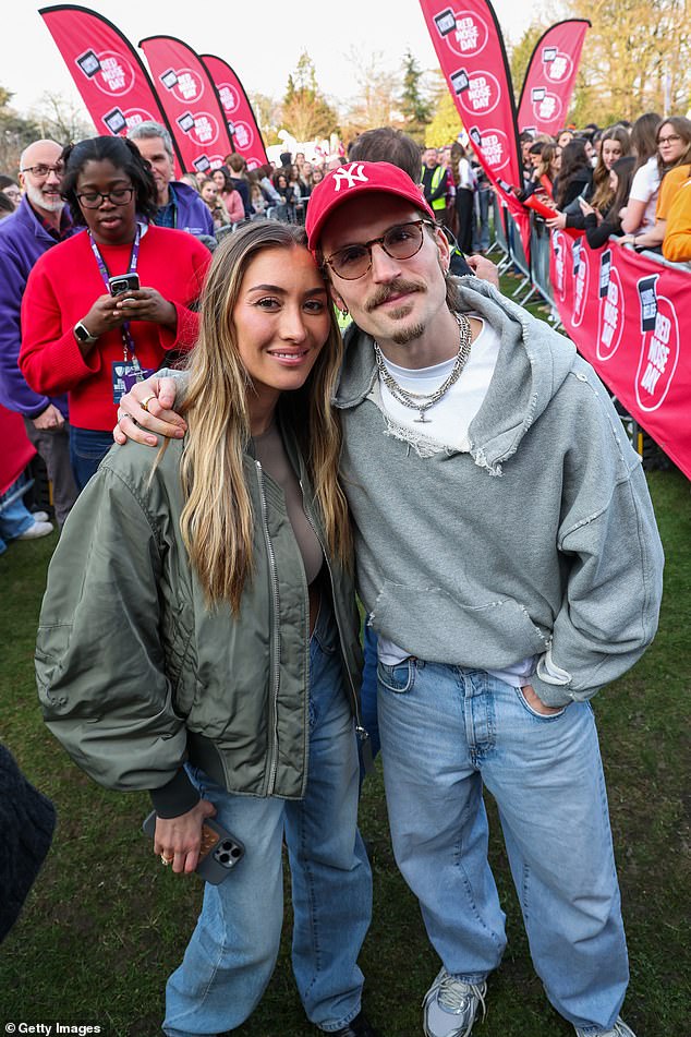 He had been joined by his friends and family, with the likes of co-star Oliver Proudlock surprising him on his route from London to Salford. But fans were surprised at the absence of fellow runner Spencer (Jamie's wife Sophie Habboo and Oliver pictured)
