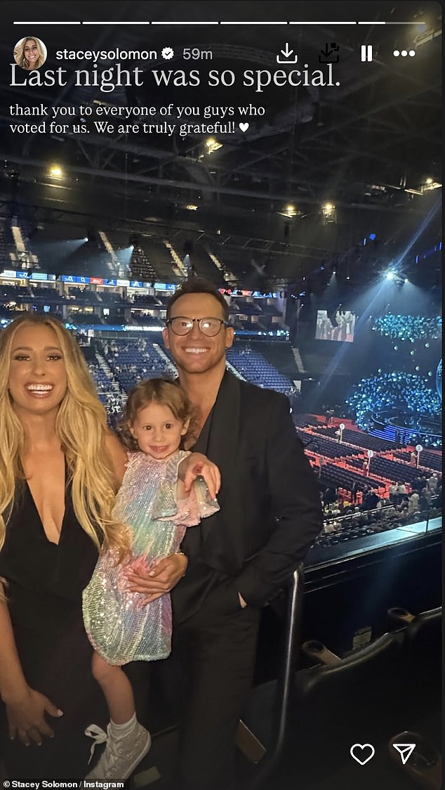 But taking to her Instagram on Thursday, Stacey insisted she 'felt like we won' regardless, after spending the ceremony in the company of her family and the crew of her TV show