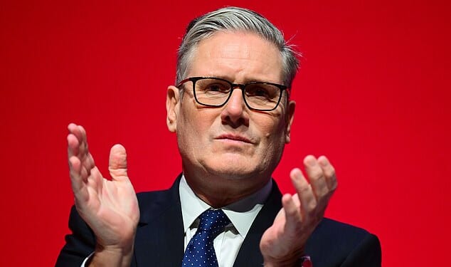 Keir Starmer at the Labour party conference on Sunday. The PM has gone for Reform's jugular. Yesterday he described its plan to deport thousands of people who arrived legally in this country as ‘racist’, writes Stephen Glover