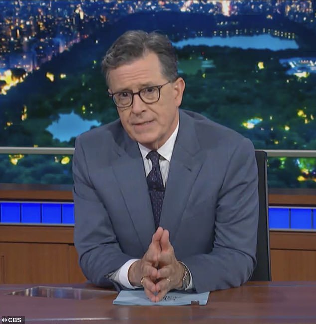 Stephen Colbert, 61, addressed the killing of Charlie Kirk in a last-minute speech appended to the start of Wednesday night's episode of The Late Show. He bemoaned 'political violence' and shared his condolences with Kirk's family