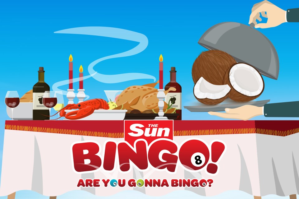 an advertisement for the sun bingo with a table full of food