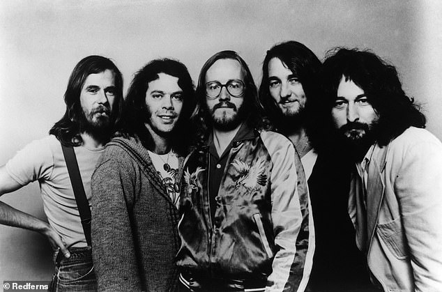 Rick Davies (far right), who was a founding member of the 70s rock band Supertramp, has died at age 81; L-R Dougie Thomson, Bob C. Siebenberg, John A. Helliwell, Roger Hodgson, and Rick