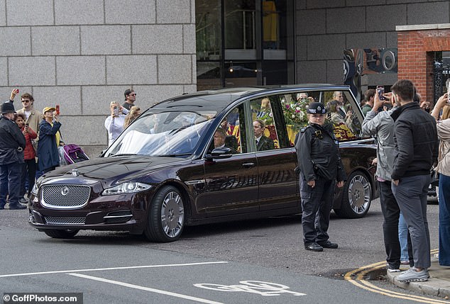 Her Royal Highness The Duchess of Kent is seen being taken from Kensington Palace to Westminster Cathedral
