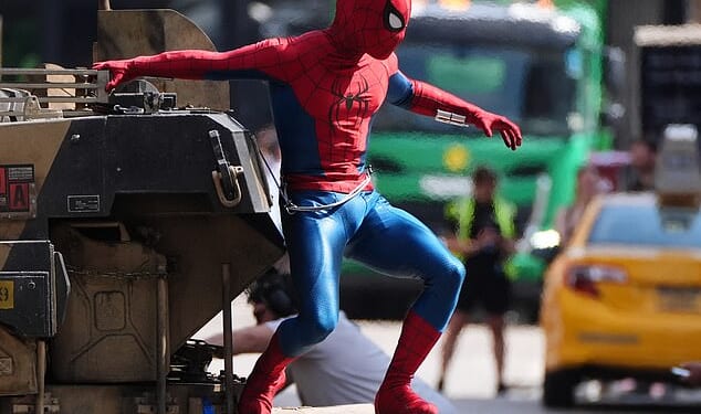 Tom Holland allegedly cracked his head after suffering a fall on set at Leavesden Studios in Watford (pictured on set last month)