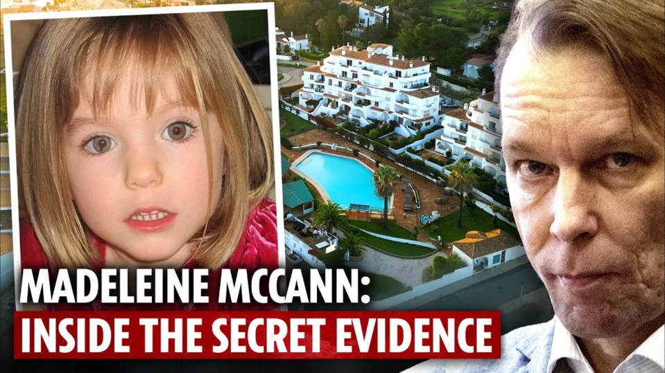 Collage of Madeleine McCann, the resort where she disappeared, and a man.