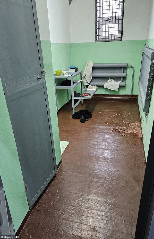 The haunting photographs were allegedly taken immediately after his body was removed and show a pool of sick on the ground