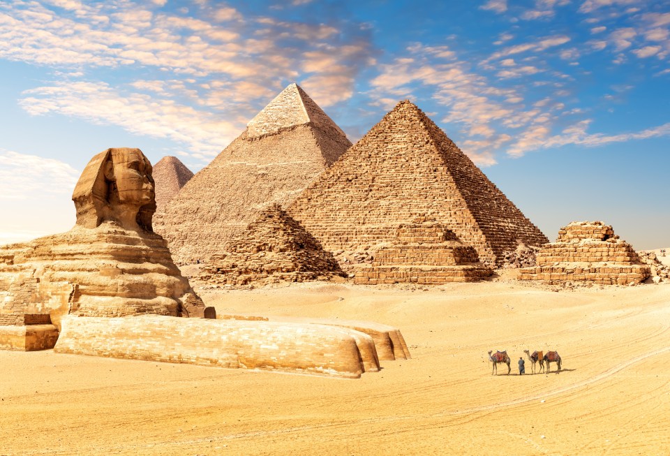 The Great Sphinx and the Pyramids of Giza.