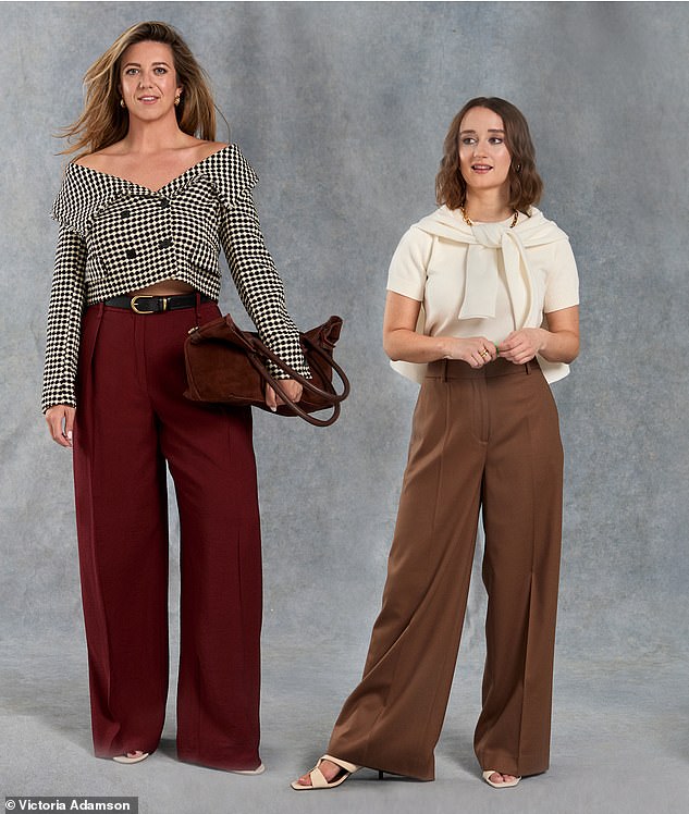 SOPHIE: Trousers, £49.99, mango.com. Jacket, £485, thefoldlondon.com. Earrings, £25, orelia.co.uk. Belt, £65, sezane.com. Bag, £140, barneysoriginals.com. Sandals, £250, russellandbromley.co.uk. JESSICA: Trousers, £170, top, £88, and sandals, £158, reiss.com. Jumper (around shoulders), £39, riverisland.com. Earrings (just seen), £55, and necklace, £70, orelia.co.uk. Rings, from £90 each, pandora.net