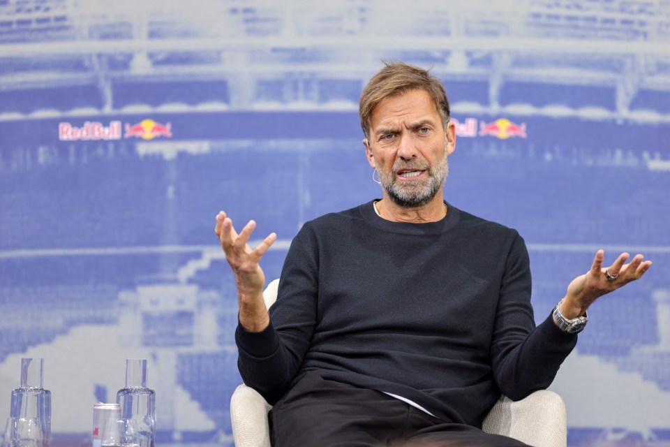 SALZBURG, AUSTRIA - JANUARY 14: Global Head of Soccer Jürgen Klopp gestures during the Presentation of Jürgen Klopp As Head Of Global Soccer Red Bull at Red Bull Hangar-7 on January 14, 2025 in Salzburg, Austria. (Photo by Marcel Engelbrecht - firo sportphoto/Getty Images)