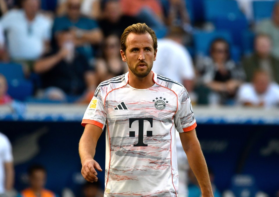 Harry Kane in a Bayern Munich jersey on the field.