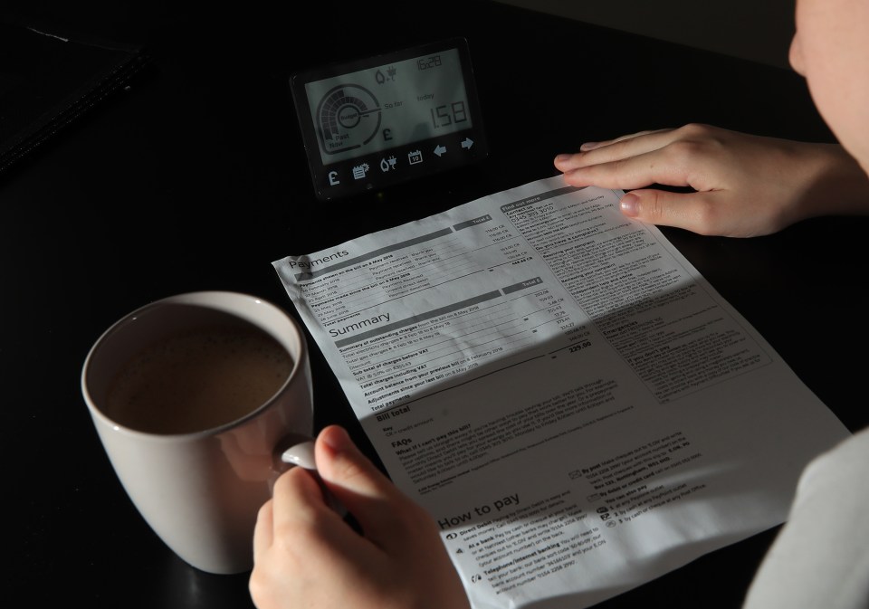 Person reviewing energy bill and smart meter reading.