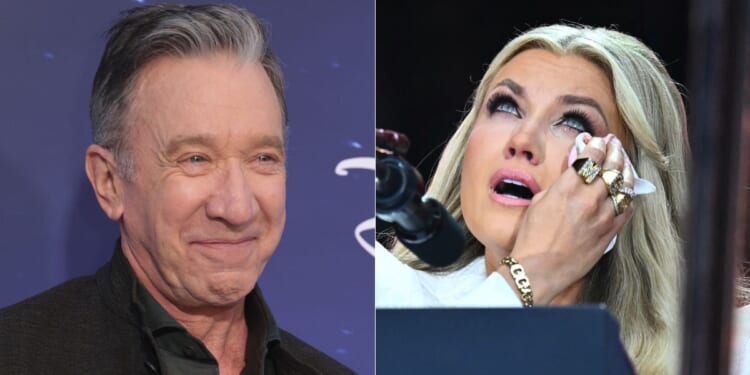 Comedian Tim Allen, left, took to X to share that Erika Kirk's, right, message of forgiveness for her husband's assassin inspired him to forgive the man that killed his father over 60 years ago.