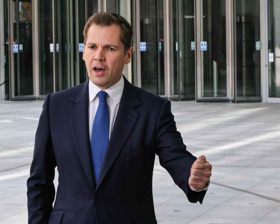 Robert Jenrick, Shadow Justice Secretary, speaking outside.