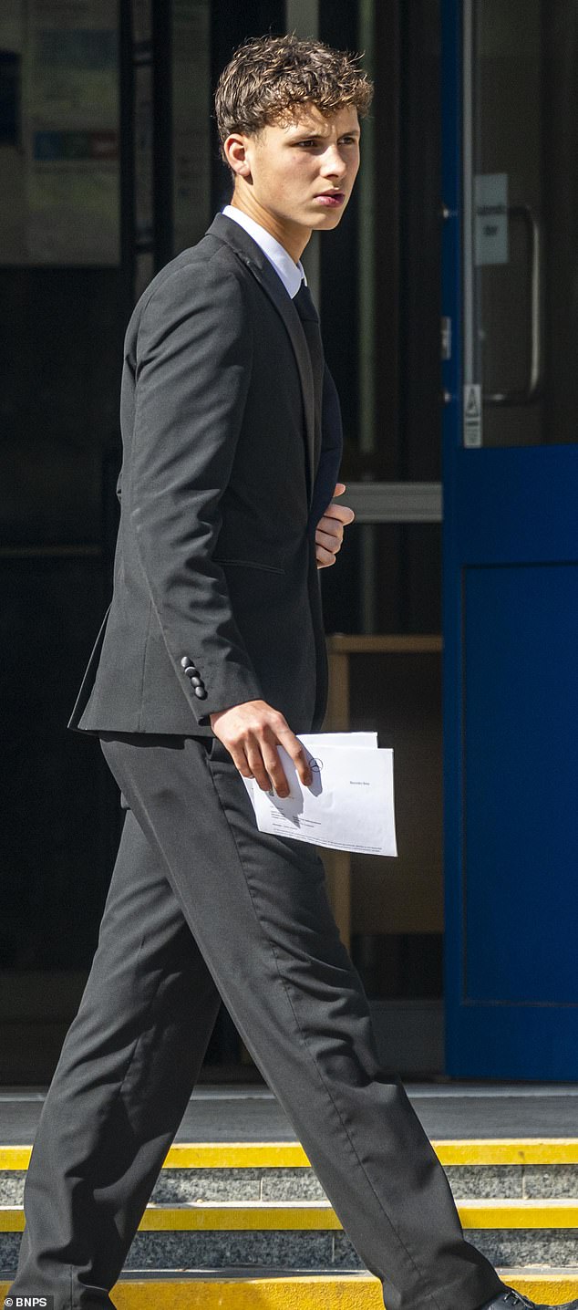 Harrison Taylor, 18, (pictured) was driving the Mercedes with his sister as the passenger during the collision which saw the car Harrison was driving fly in to a garden wall