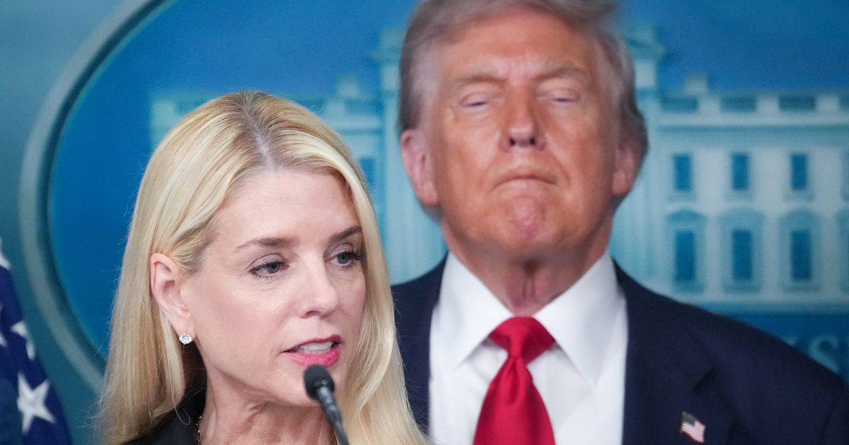 Attorney General Pam Bondi, left, delivers remarks as President Donald Trump, right, looks on during a news conference in the James S. Brady Press Briefing Room of the White House in Washington, D.C, on Aug. 11.