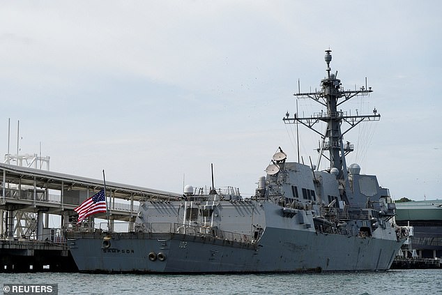 The USS Sampson was docked near the entrance of the Panama Canal over the weekend amid a large buildup of U.S. naval forces in the southern Caribbean