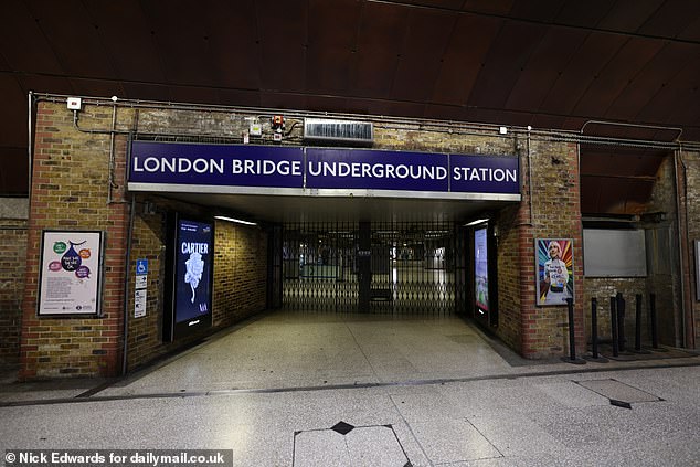 London Bridge Underground Station is one of many across the city to have its entrance closed off this morning as the entire Tube network grinds to a halt