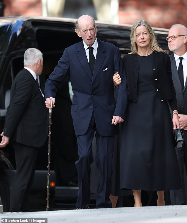 Pictured: The Duke of Kent walked arm-in-arm with his daughter Lady Helen Taylor for the vigil on Monday