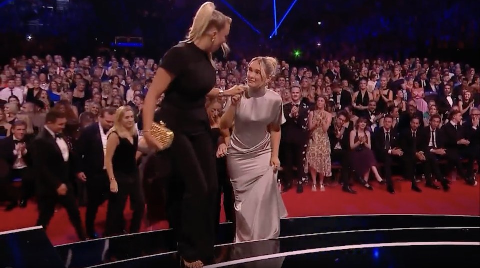 Molly-Mae Hague losing a shoe while accepting an NTA award.