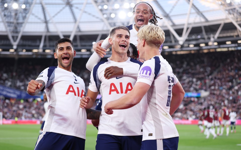 Tottenham Hotspur players celebrating a goal.