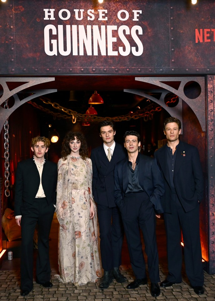 Fionn O'Shea, Emily Fairn, Louis Partridge, Anthony Boyle, and James Norton attend the "House Of Guinness" London Premiere.