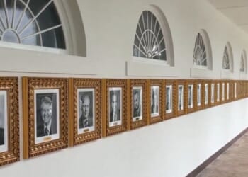 The Presidential Walk of Fame was installed in the West Wing Colonnade of the White House.