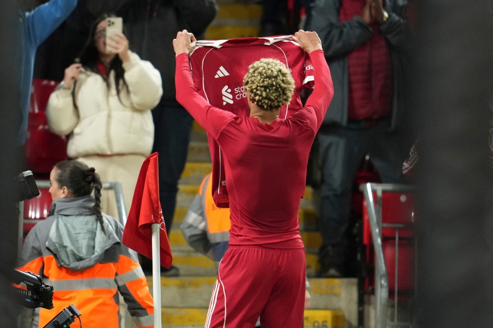 Hugo Ekitike celebrates scoring his side's second goal.