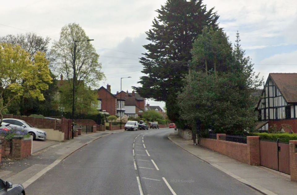 A street view of Blythe Road with houses and trees lining the sides of the road.