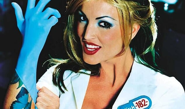 Front and back covers of the Blink-182 album "Enema of the State," featuring porn star Janine Lindemulder. It was released on June 1, 1999 and is their 3rd studio album.