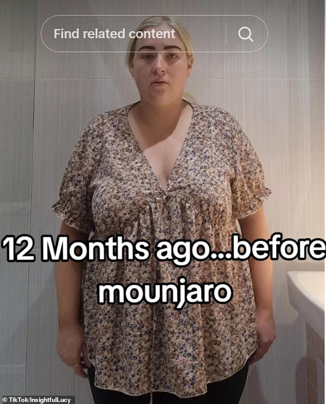 The Welsh mum pictured before she began taking Mounjaro, when she weighed in at 16 stone 11lbs