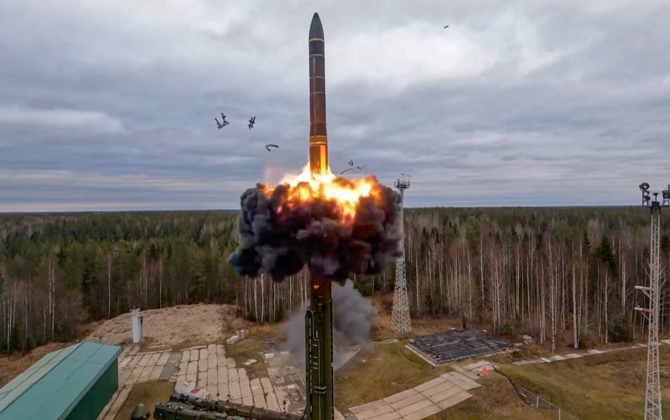 A Yars intercontinental ballistic missile launching from Plesetsk Cosmodrome in Russia.