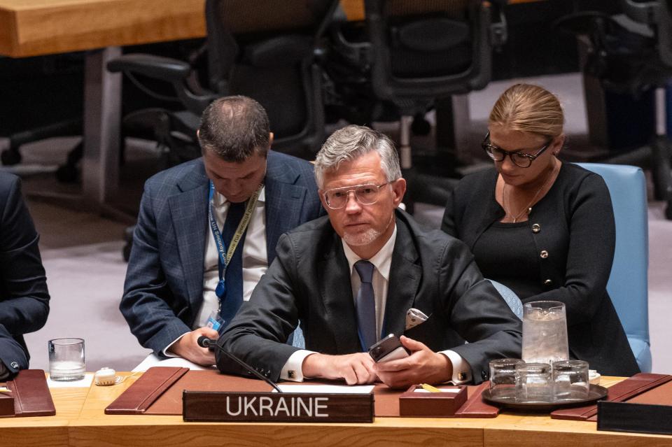 Ambassador Andrii Melnyk of Ukraine at a UN Security Council meeting.