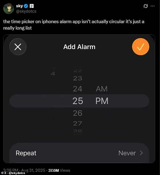iPhone users have been baffled to discover a hidden feature in the iPhone alarms app. In a viral post, one user revealed that the scrolling 'wheels' aren't actually circular