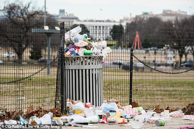 Garbage overflows a trash can on the National Mall across from the White House  (file photo)