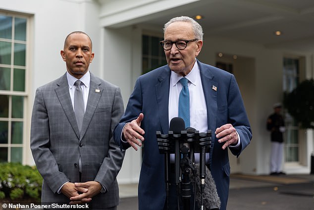 Democratic Senate Minority Leader Chuck Schumer (R) and House Minority Leader Hakeem Jeffries (L) met with Trump and top congressional Republicans at the White House on Monday. The leaders admitted there were still major differences between the two parties and that negotiations to strike a last-second deal were unsuccessful