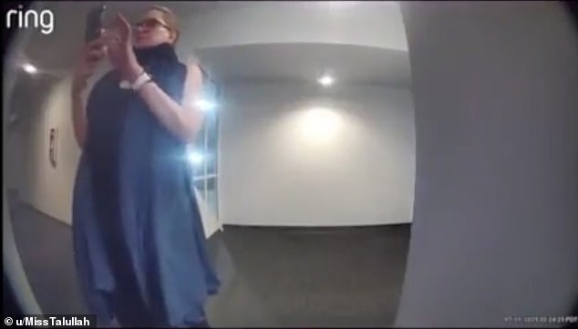 Appearing worse for wear, Ms Evans is seen calling one neighbour a ¿b***h¿ and a ¿scary old woman¿ in unseen Ring doorbell footage from July 11