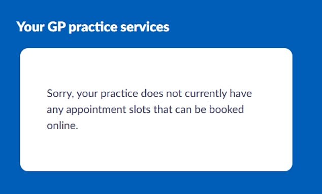 The system is designed to allow people to fill in a form to request a callback from their GP for an appointment - though some systems said they had none available today