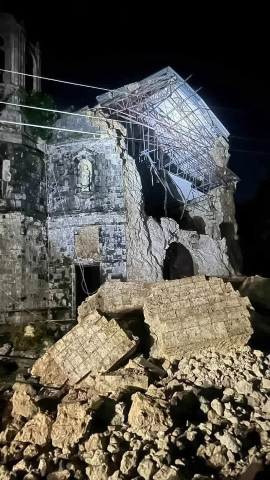 Damaged heritage church following a magnitude 6.9 earthquake in Cebu, Philippines.