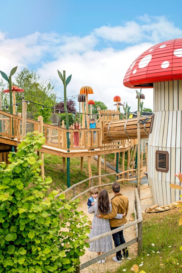 Family enjoying the Jack's Yard play area at Fairytale Farm.
