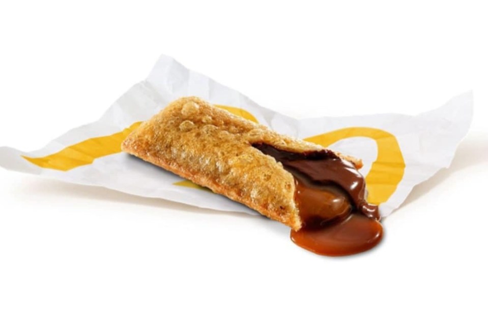 A McDonald's hot fudge and caramel pie on its wrapper.
